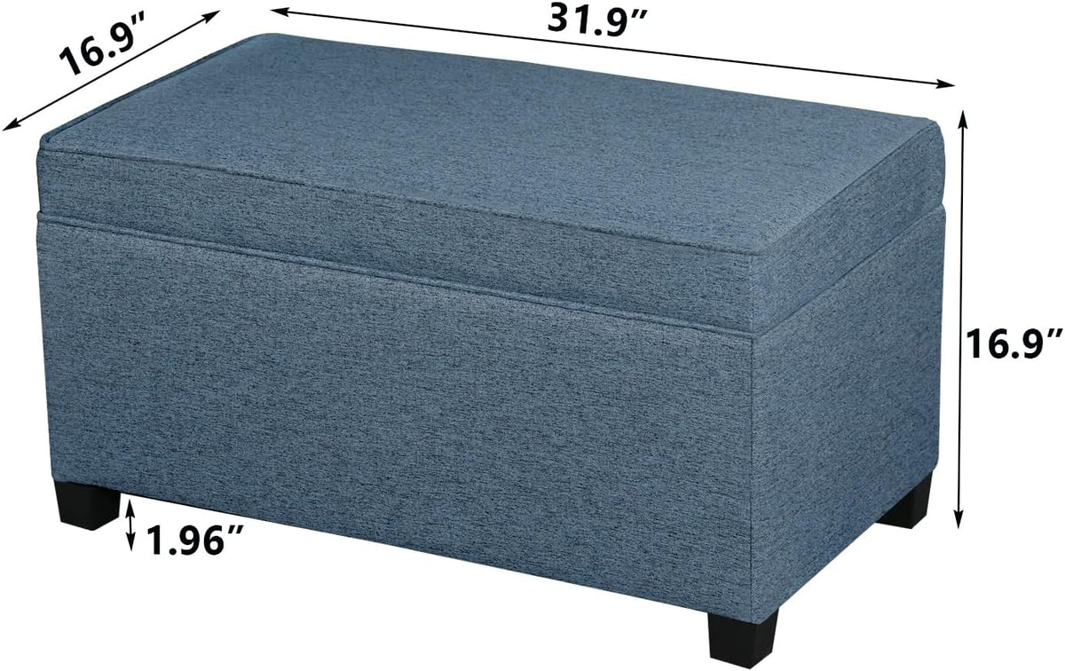 Adeco 31 Inches Storage Ottoman Bench, Non-Folding End of Bed Foot Rest Stools Ottoman with Thicker Foam Padded Seat, Upholstered Storage Chest for Living Room, Entryway, Bedroom