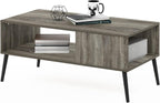 Furinno Claude Mid Century Style Coffee Table with Wood Legs, French Oak Grey Large Non-Lift Top