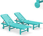SERWALL HDPE Outdoor Chaise Lounge Set of 2 with Cup Holder & Wheels, Aruba | Weather-resistant chaise lounge resists fading, with 5-level adjustable back, cup holder and wheels.