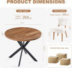 3-Piece Round Table & Chair Set, Space Saving Kitchen Breakfast Nook Walnut Wood Grain Tabletop with Metal Frame and 2 Stackable Dining Chairs for Kitchen, Dining Room, White