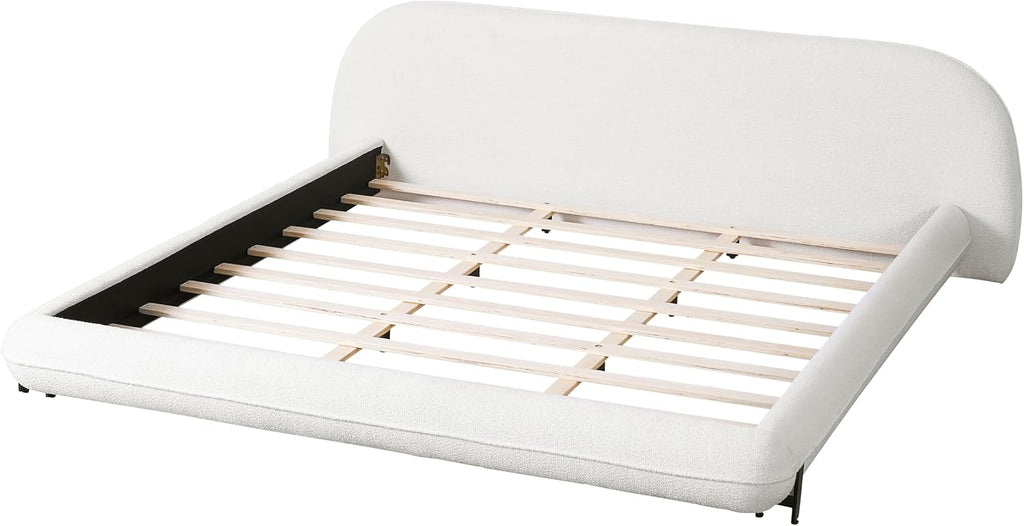 DNYN Boucle Platform Bed Frame with Thick Headboard and Steel Legs