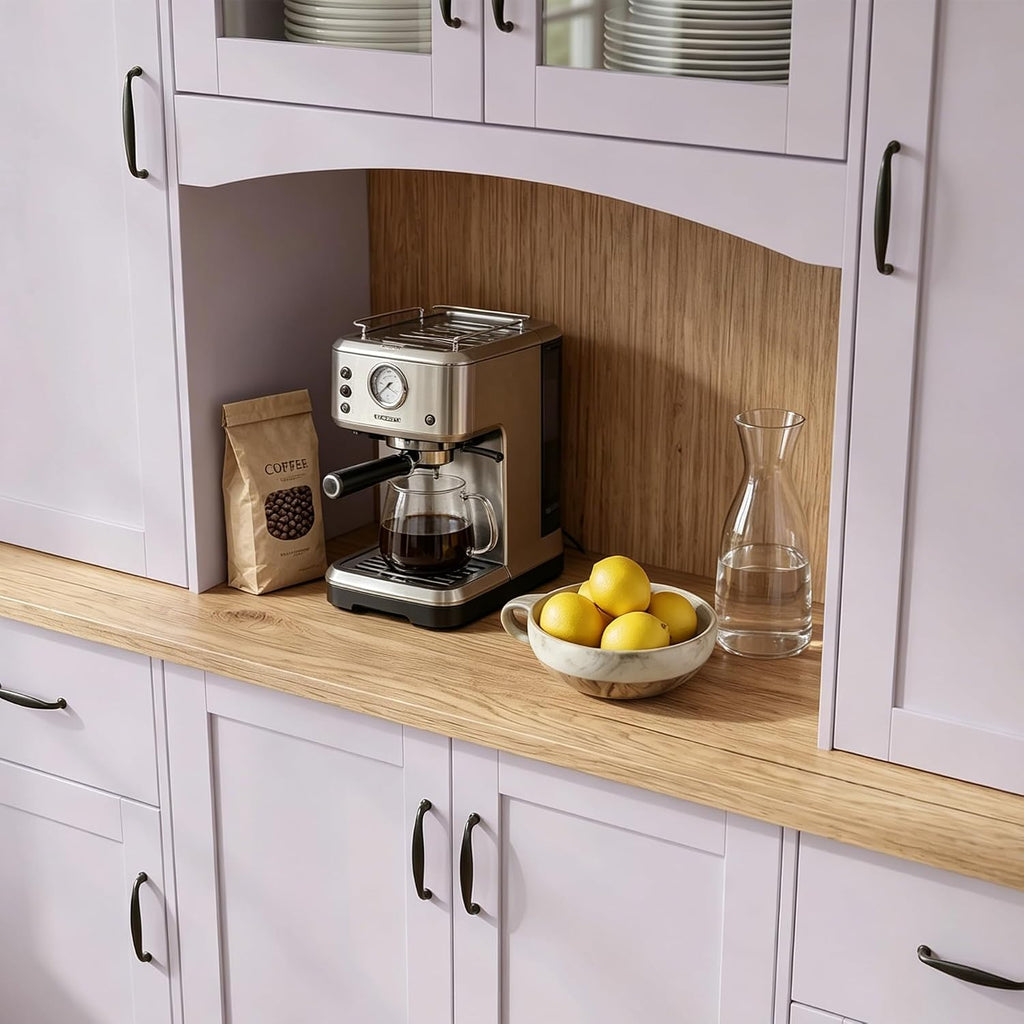 Large Wide Kitchen Pantry Storage Cabinet with Hutch, 79" Tall Farmhouse Pantry Storage Cupboard with Doors and 2 Drawers, Modern Coffee Bar Buffet Sideboard for Dining Room, Light Purple