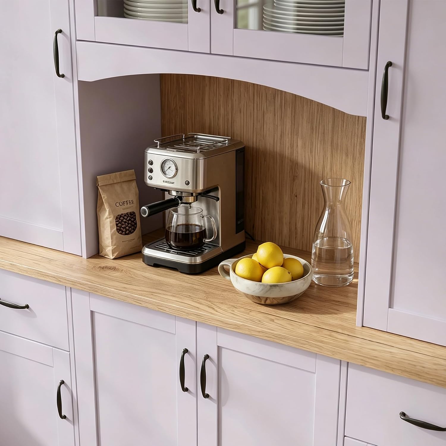 Large Wide Kitchen Pantry Storage Cabinet with Hutch, 79" Tall Farmhouse Pantry Storage Cupboard with Doors and 2 Drawers, Modern Coffee Bar Buffet Sideboard for Dining Room, Light Purple