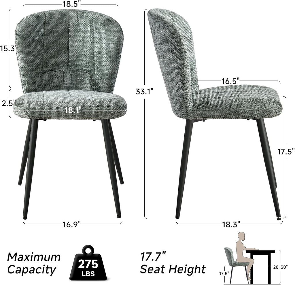 Green Chenille Dining Chairs Set of 4 Accent Chair for Kitchen | Modern Upholstered Chenille Fabric Accent Chairs for Dinner Living Room Curved Wingback Adjustable Feet(Only Chairs)