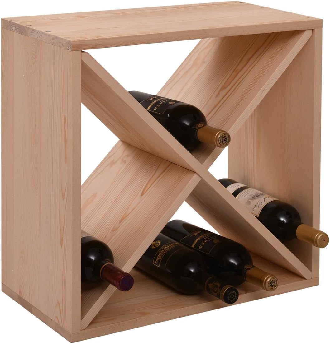 Y1LA 24 Bottle Wine Rack Holder Compact Cellar Cube Bar Storage Kitchen Decor Wood Display Home,Wine Storage Cube for Wood Crate in Natural (1, Natural-a)