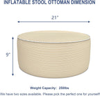 Inflatable Stool Ottoman, Footrest Ottoman with Handle, Outdoor or Indoor Round Portable Stool for Patio Home Decoration, 21x9 Inch, Stripe Beige