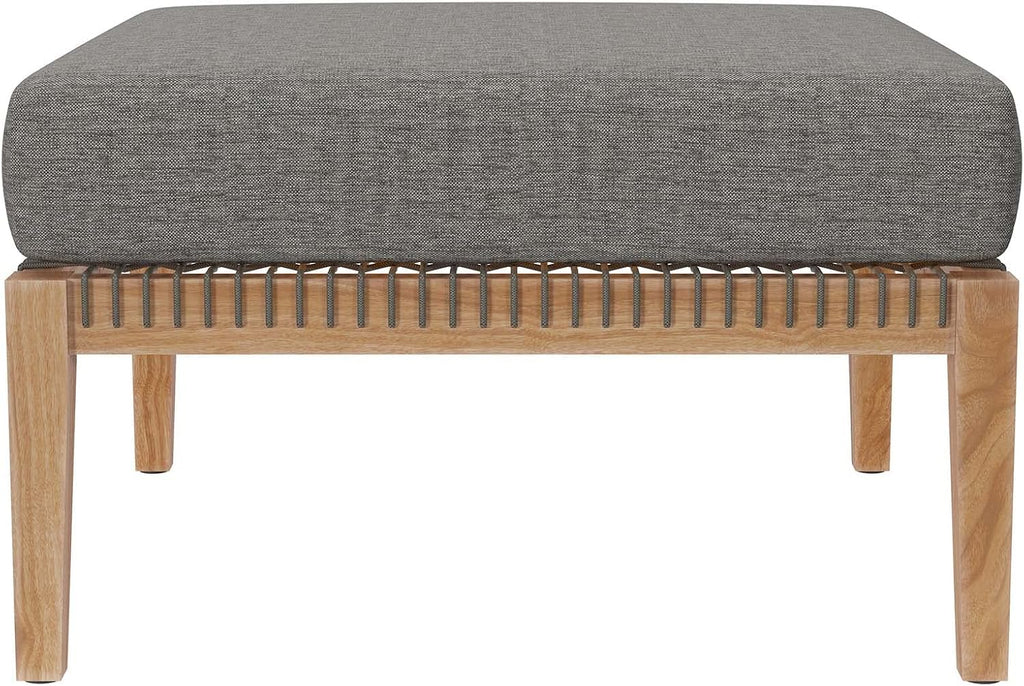 Modway Clearwater Outdoor Patio Teak Wood Ottoman in Gray Graphite