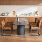 GrandNoor Coffee Faux Leather Dining Chairs Set of 4, Mid-Century Modern Dining Room Chairs with Armless, Checkered Kitchen Chair with Metal Legs
