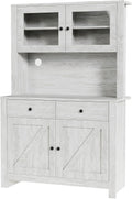 TrailBlaze Freestanding Pantry Cabinet with Microwave Stand - Coffee Bar & Buffet Hutch - 4 Doors and Adjustable Shelves - Tall Storage Cupboard for Dining Room - Color: Grey