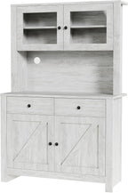 TrailBlaze Freestanding Pantry Cabinet with Microwave Stand - Coffee Bar & Buffet Hutch - 4 Doors and Adjustable Shelves - Tall Storage Cupboard for Dining Room - Color: Grey