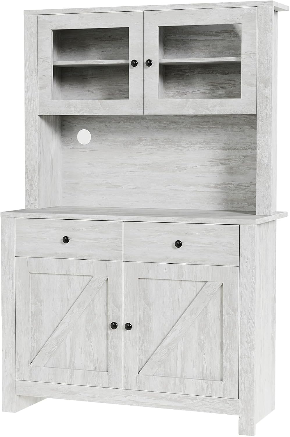 TrailBlaze Freestanding Pantry Cabinet with Microwave Stand - Coffee Bar & Buffet Hutch - 4 Doors and Adjustable Shelves - Tall Storage Cupboard for Dining Room - Color: Grey