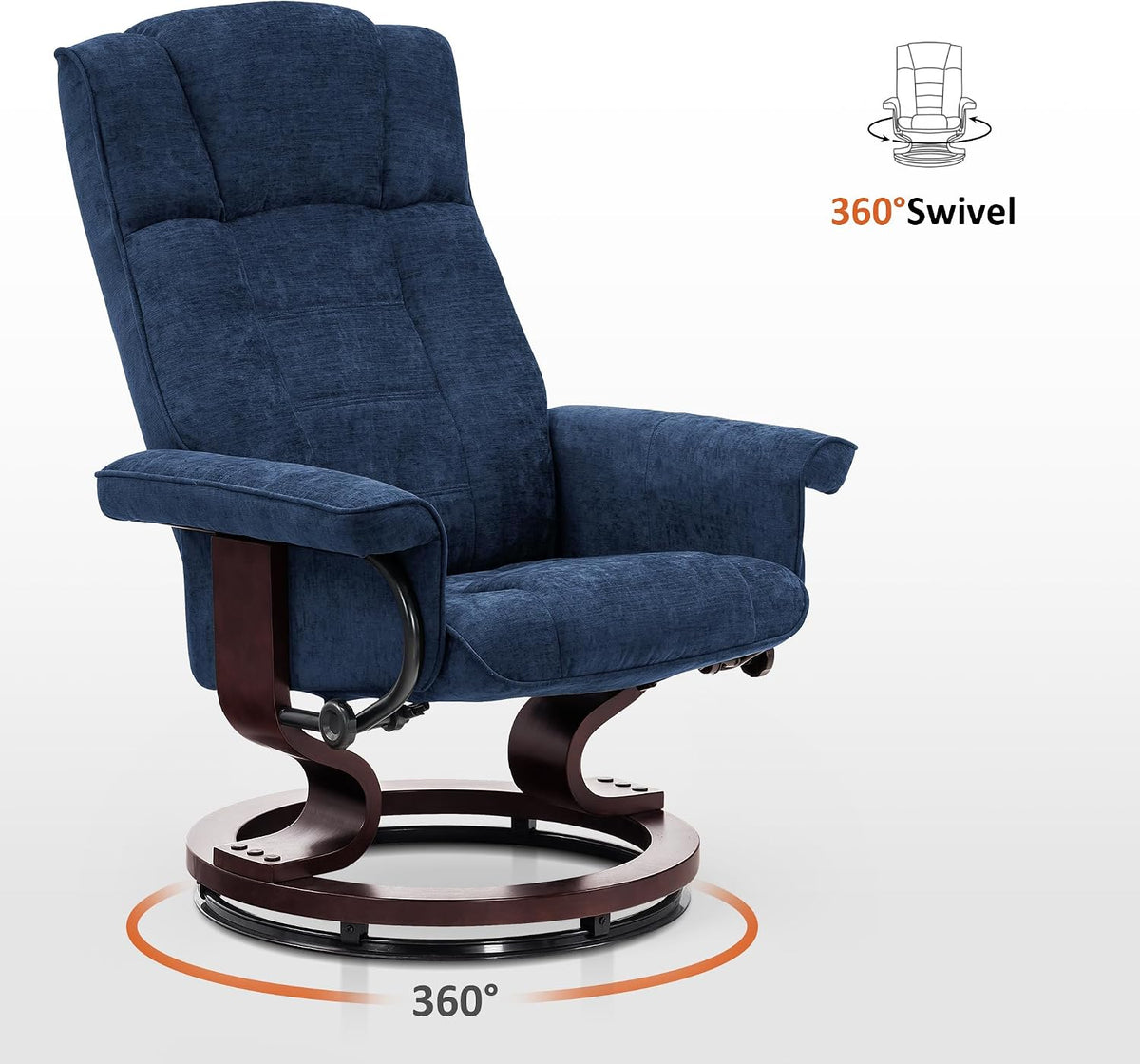 MCombo Manual Swivel Recliner with Ottoman, Chair Ottoman Set for RV Small Spaces, Living Room, Bedroom, Office 4919 (Chenille, Blue)