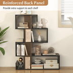 Tangkula S-Shaped Bookshelf, 5-Tier Modern Geometric Stepped Bookcase with Anti-Tipping Kits, Freestanding Corner Ladder Display Rack for Living Room Home Office (1, Black)