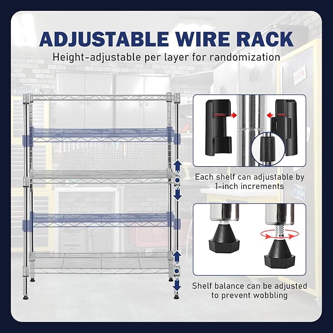 PayLessHere Shelf Shelving Pantry Storage Cabinet Heavy Duty 3 Tier Metal Storage Shelf 450 lbs Total Capacity NSF Certified Space Saving Design Adjustable Feet Easy Assembly (Chrome)