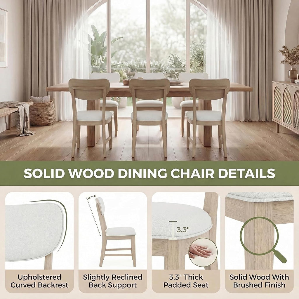 COLAMY Solid Wood Dining Chairs Set of 4, Mid Century Modern Upholstered Kitchen Chairs with 3.3" Thick Cushion & Anti-Slip Pads, Farmhouse Rubber Wood Dining Room Chairs, Oak Nature