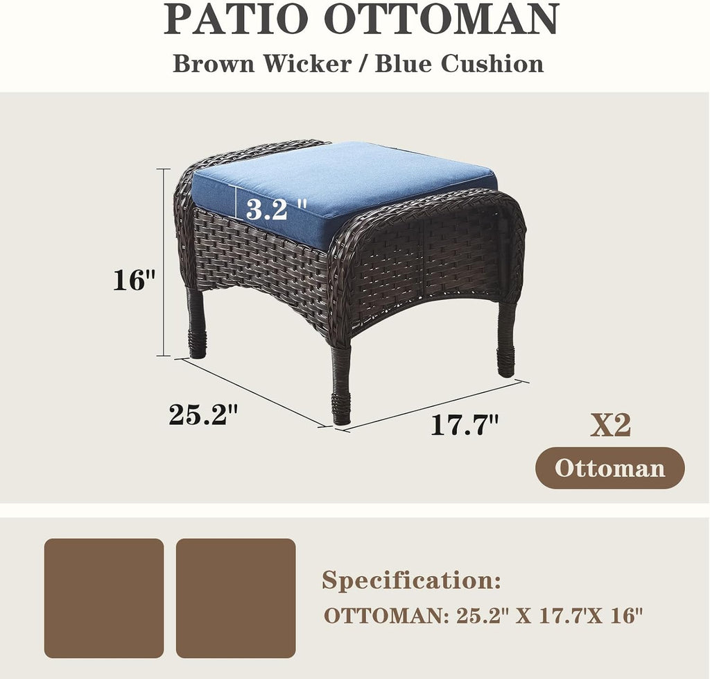 Belord Outdoor Ottomans for Patio Foot Rest - 25 Inch PE Wicker Foot Stool Set of 2 for Patio Furniture Sets,All Weather Rattan Ottoman for Balcony Deck Backyard Brown