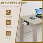 COSTWAY 4-Piece Breakfast Nook Bar Set with Built-in Charging Station | Counter Height Table with 3 Stools, Farmhouse Dining Room Table & Chairs with Wooden Frame & Cushioned Seat for Kitchen, Gray