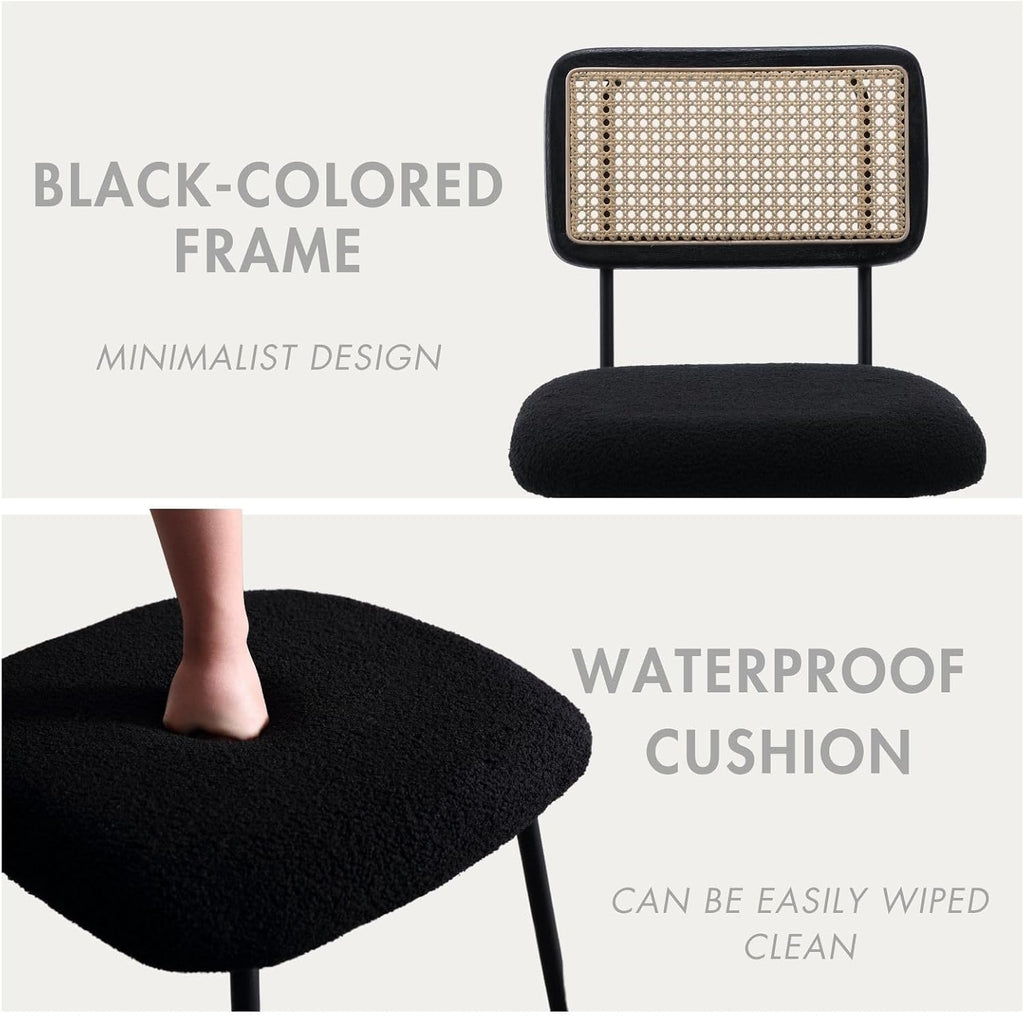Hyfirm Black Rattan Modern Dining Chairs Set of 4, Armless Side Chairs with Metal Legs for Dining Room/Living Room