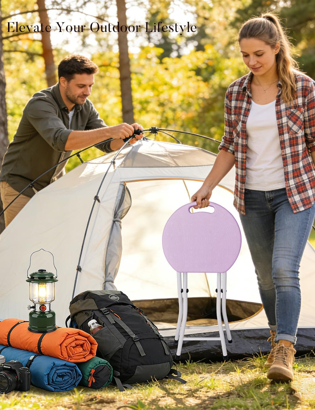 18 Inch Folding Stool with Handle | Folding Chair, 600 lbs Capacity, Portable Foldable Bar Stool, Non-Slip Feet, Collapsible Stool, Indoor Outdoor Use