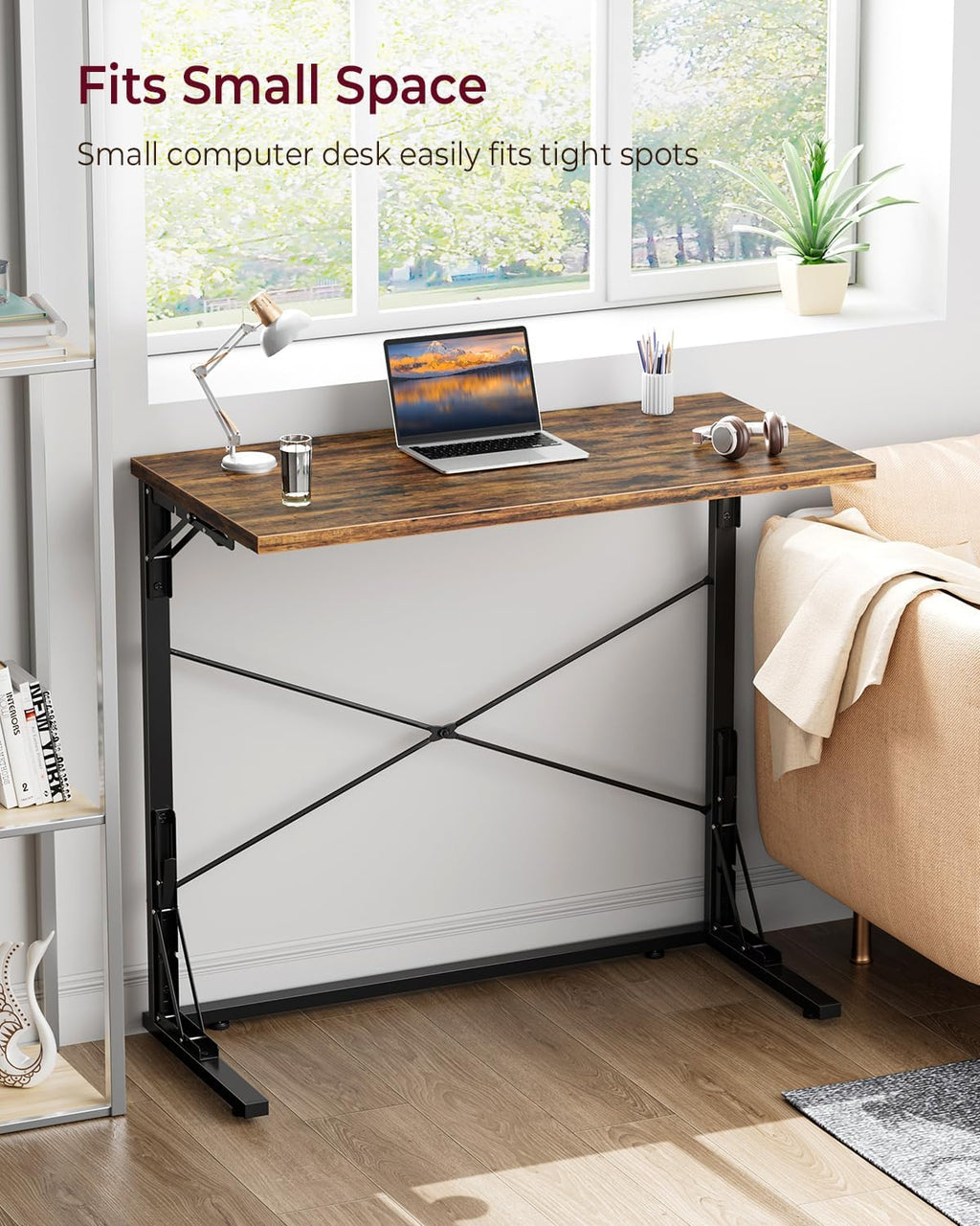 Vantic 31.5" Folding TV Tray Table for Eating on Couch, Rustic Brown | Foldable Couch Desk Table for Small Spaces, Extra Large TV Dinner Trays, Portable Fold Computer Writing Desk for Home Office