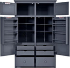 Freestanding Kitchen Pantry with Drawers, Shelves & Pull-out Trays,Gray | Freestanding tall unit with 8 door shelves, 4 pull-out trays, 6 drawers, gray finish, for dining room use