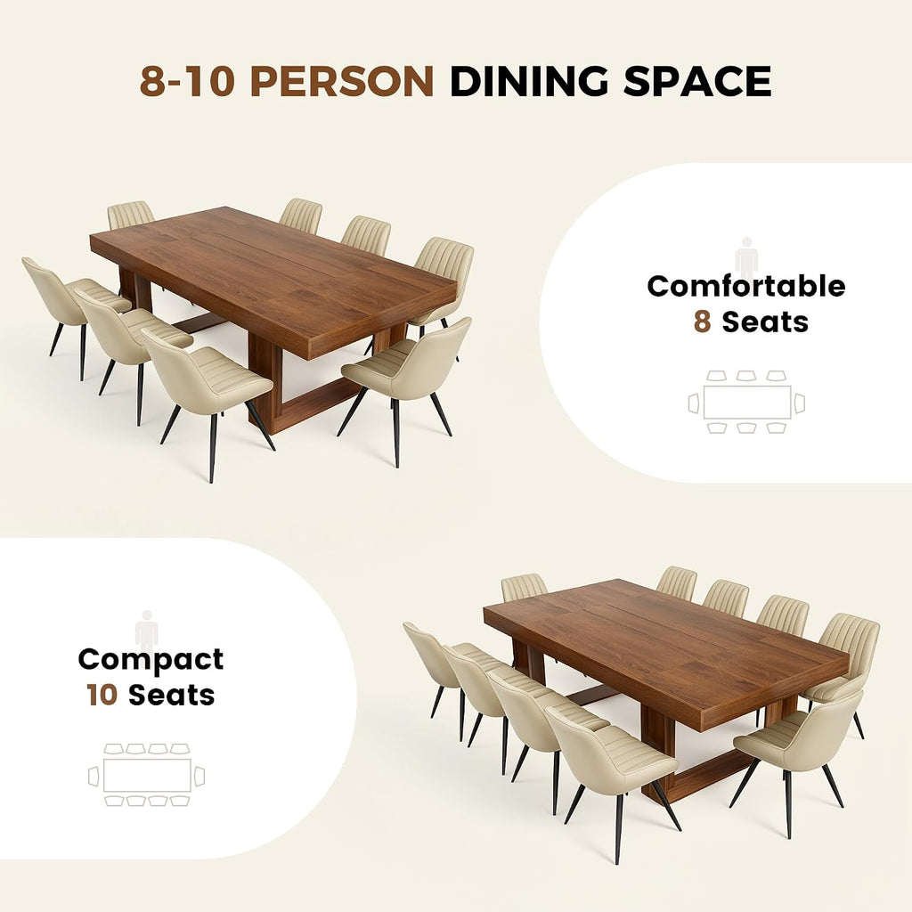 Miereirl 9-Piece Modern Farmhouse Dining Table Set, 86.6" x 47.2" Sturdy Stable Dining Table with 8 Chairs, Rectangular Kitchen Table Set for 8,(Walnut Table+8 Beige Chairs)