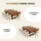 Miereirl 9-Piece Modern Farmhouse Dining Table Set, 86.6" x 47.2" Sturdy Stable Dining Table with 8 Chairs, Rectangular Kitchen Table Set for 8,(Walnut Table+8 Beige Chairs)