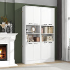 TANGZON 190CM Tall Kitchen Cupboard, 4-Door Storage Cabinet with Enclosed Cabinets, Open Compartments & Anti-tipping Kits, Freestanding Wooden Tall Sideboard for Pantry Dining Living Room (White)