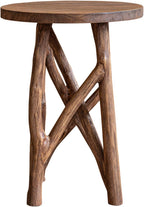 East at Main Solid Wood Round Side Table, End Table & Plant Stand – Rustic Handcrafted Accent Table with Unique Stick-Leg Design – Brown Wood Finish for Living Room, Bedroom, or Entryway