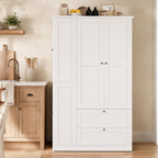 RUNNA 73.6" Tall Farmhouse Kitchen Pantry,Freestanding Large Capacity Storage Organizer with Customizable Shelves & Anti-Tip Safety - Perfect for Living Room & Home (White1)