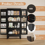 47.2" H Tall Metal Kitchen Pantry Storage Cabinet, Freestanding Storage Cabinet with Magnetic Doors and Adjustable Shelves, Black Metal Pantry Cabinets for Dining Room and Living Room