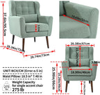 Accent Chair, Comfy Upholstered Living Room Chairs with High Tufted Backrest and Pillow, Wingback Reading Chair with Solid Wood Legs for Bedroom/Office,Teddy Fabric, Light Green