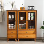 4 Tiers Bamboo Buffet Sideboard with Acrylic Doors,Floor Standing Pantry Cabinet with 2 Drawers for Kitchen Living Room