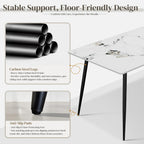 63" Sintered Stone Dining Table, Modern Rectangular Kitchen Table with Carbon Steel Legs for 4-6 Seat, Scratch Heat and Stain Resistant for Dining Room/Restaurant (White w/Black Gold Vein)