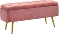 Yaheetech 43in Velvet Storage Ottoman Bench for Bedroom End of Bed, Pink | Button-Tufted Ottoman with 1.9C Storage Space, Tapered Gold Metal Legs, Sized for Entryway Living Room Window Seat