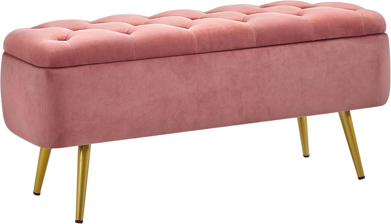 Yaheetech 43in Velvet Storage Ottoman Bench for Bedroom End of Bed, Pink | Button-Tufted Ottoman with 1.9C Storage Space, Tapered Gold Metal Legs, Sized for Entryway Living Room Window Seat