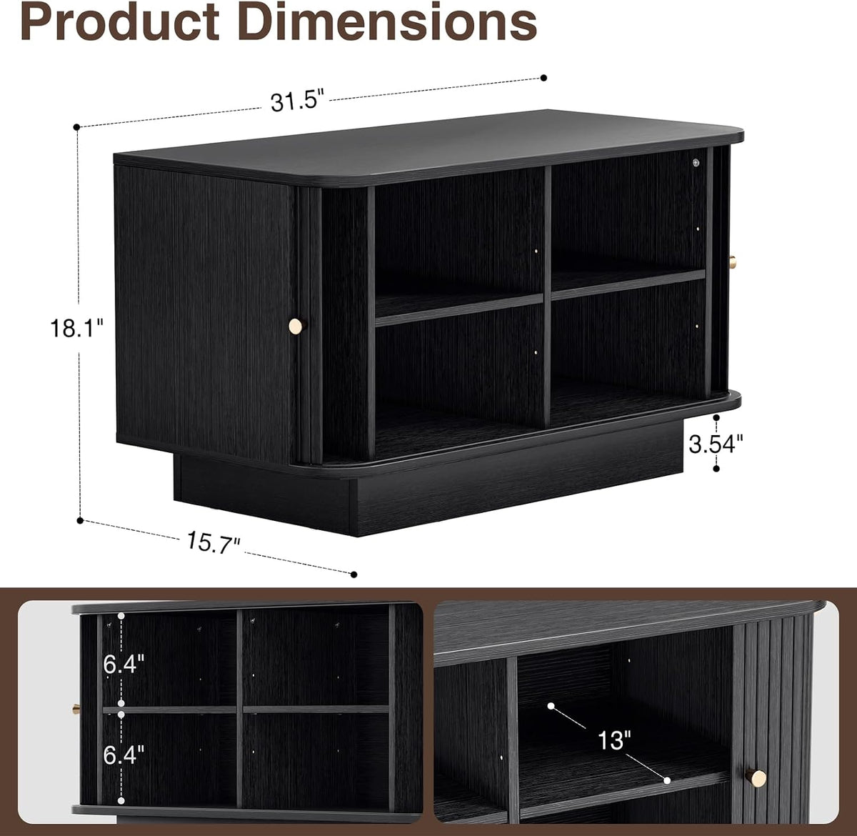 AKMAKM Fluted Shoe Storage Bench, 31" W Small Entryway Bench with Sliding Door, Mud Room Benches with Seat, Upholstered Wooden Rack Organization for Living Room, Apartment, Dorm, Black