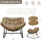 FINCATI Papasan Rocking Chair Indoor Outdooor, Oversized Wicker Recliner with Cushion and Frame, 450 lbs Heavy Duty Large Lounge Egg Chairs, Comfy Patio Rocker for Balcony Porch Garden Living Room