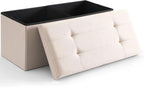 Storage Ottoman Bench Foldable Footrest Foot Stool, 30" Fabric Cream | Small Ottoman Foot Rest Seat Shoe Bench Flip-Top forliving Room End of Bed Bedroom Couch Dorm, 80L Folding Upholstered Chair