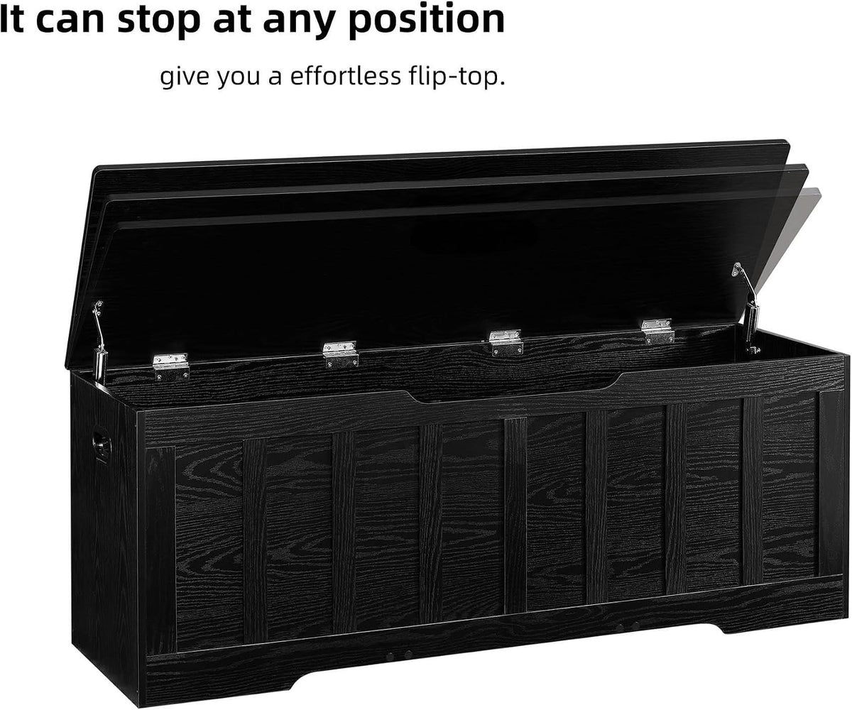 VANKILEY 51.2" Storage Chest Extra Large,Wooden Storage Bench,Black | Chest with 2 Safety Hinges, 51.2*15.7*19.1inches, Wooden Trunk for Bedroom, Livingroom,Entryway,Easy Assembly.