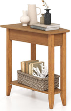 Giantex Wedge End Table, Triangle Side Table with Storage Shelf and Solid Wood Legs, 24.5" Tall Nightstand, Modern Narrow Accent Recliner Table for Small Space Living Room, Walnut