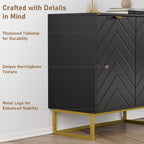 Garvee 31.5 in Modern Sideboard Buffet Cabinet with Storage, Wood Accent Storage Cabinet with Herringbone Doors & Shelf, Credenza Console Table for Dining Room Living Room Entryway, Black