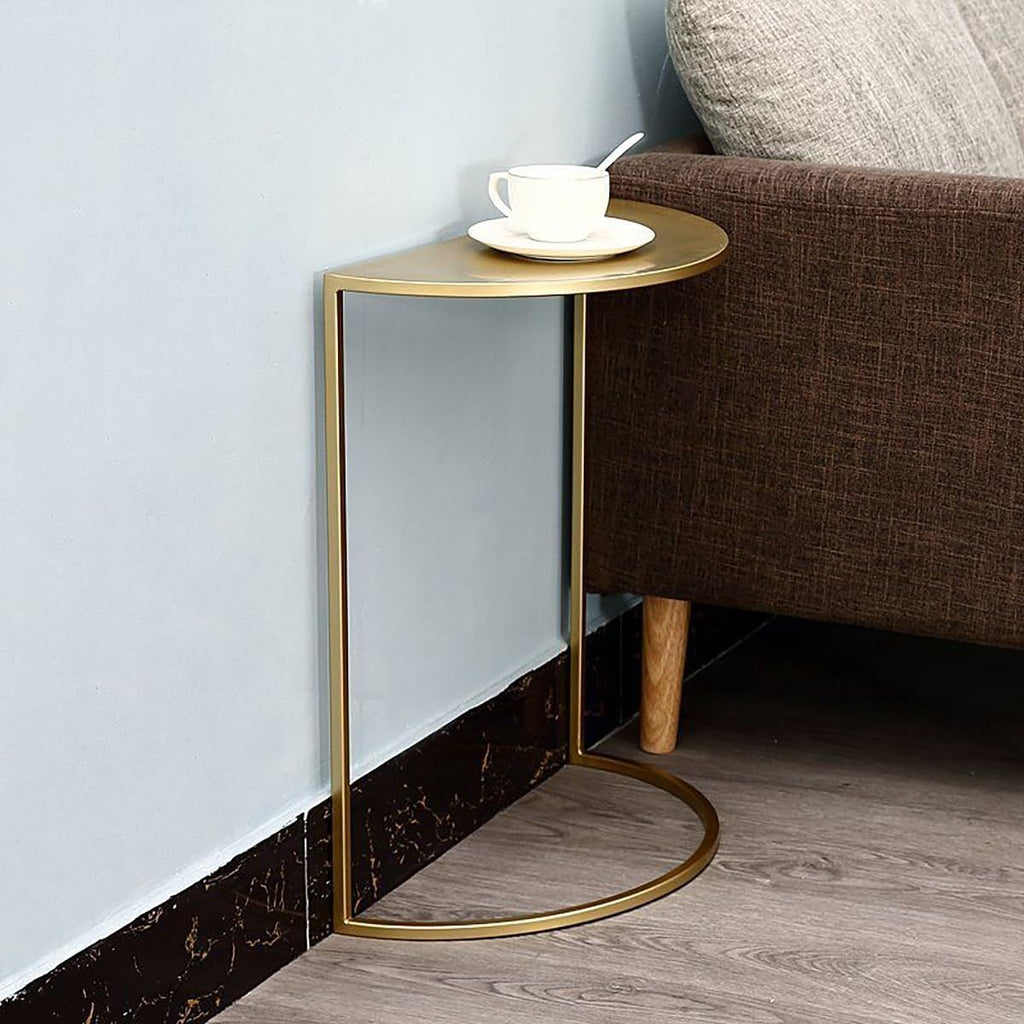 Half-End Table for Wall Entryway,Half-Round Side Table,Metal Small Corner Table,Modern Half-Moon End Table,Narrow Accent Table,Pedestal Drink Table,Accent Table,for Living Room(Gold,L15.7in/40cm)