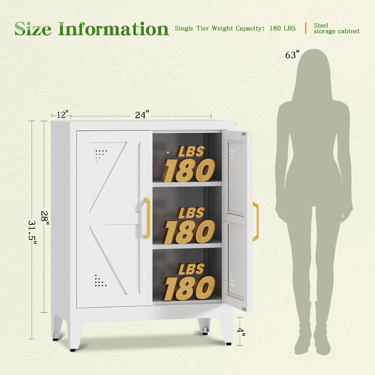 Short Storage Cabinet with 2 Doors and Adjustable Shelves, Metal Pantry Cabinets, Coffee Bar Cabinet, Kitchen Sideboard Cabinet, Small Floor Cabinet for Dining Room, Bathroom, Home Office
