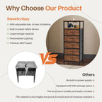 Sweetcrispy Nightstand with Charging Station 5 Fabric Drawers Bedside Table | Night Stand with USB Type-C Ports, AC Outlets & Dimmable LED Light Strip, Modern Rustic Brown Bedroom End Table