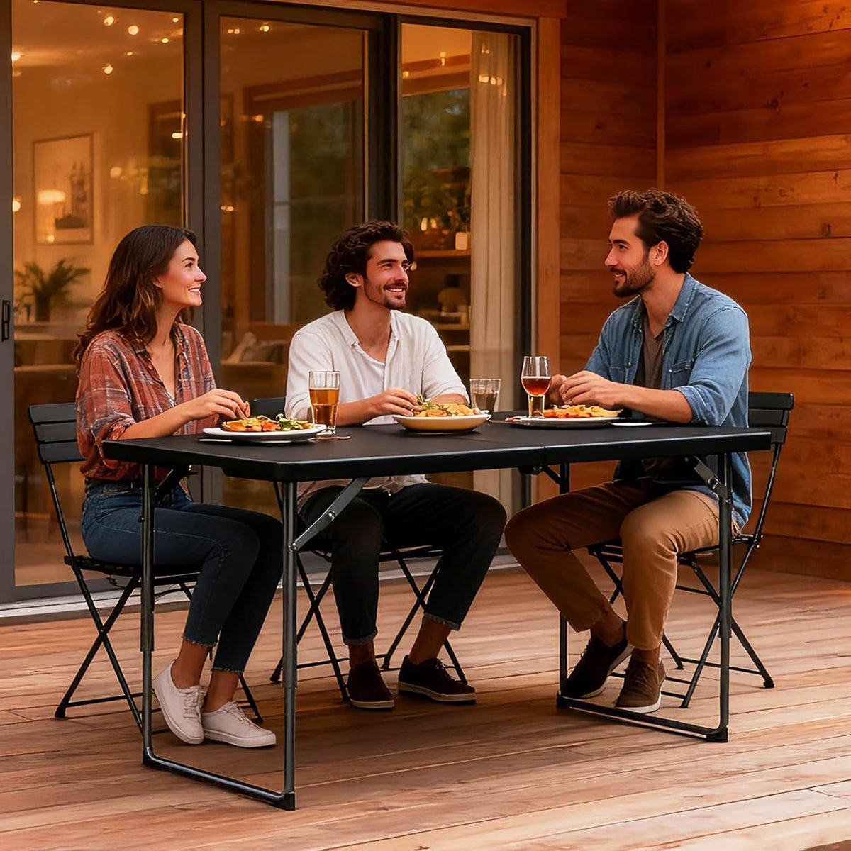 2 Pack 4ft Folding Table, Foldable Plastic Portable Picnic Table, Black | Large Surface Half-fold design with carry handle for Indoors/Outdoors Use Support up to 300 lbs Easy Setup & Waterproof
