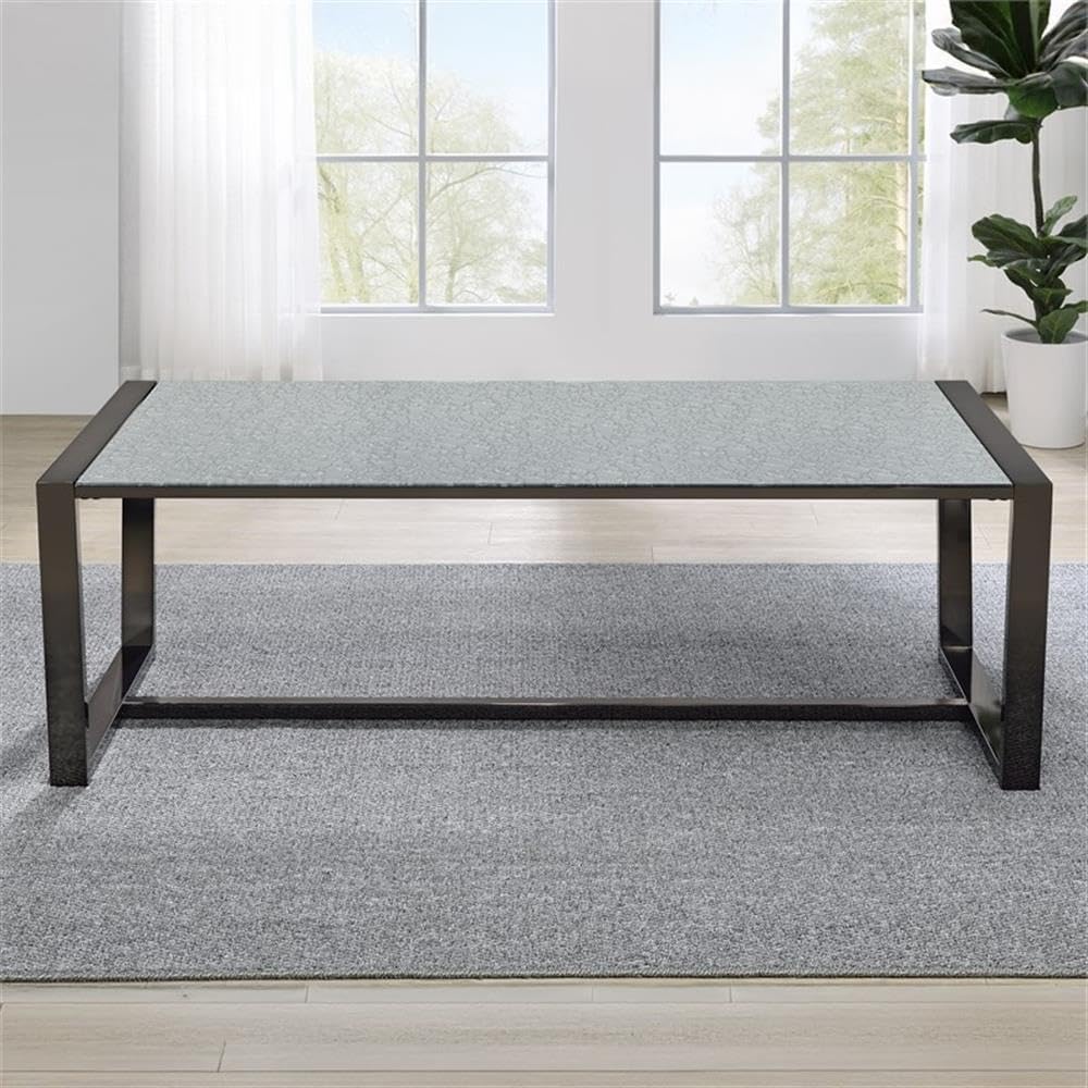 Pemberly Row Contemporary 3-Piece Coffee & End Table Set, Black Nickel Finish, Patterned Mirror Tops, Metal Sled Base with Cross Stretchers, Modern Style Living Room Furniture for Décor and Practical