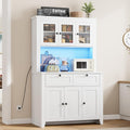 GarveeHome 66" Tall Pantry Cabinet with Power Outlet & LED Light, Kitchen Pantry Storage Cabinets with Countertop, Large Kitchen Hutch with Storage Drawers & Water Ripple Acrylic Panel Cabinet Door