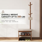 Coat Rack with Shoe Storage,Shoe Rack whit 8 Hook for Offices、Bedroom、Living Room,Small Shoe Bench,Walnut