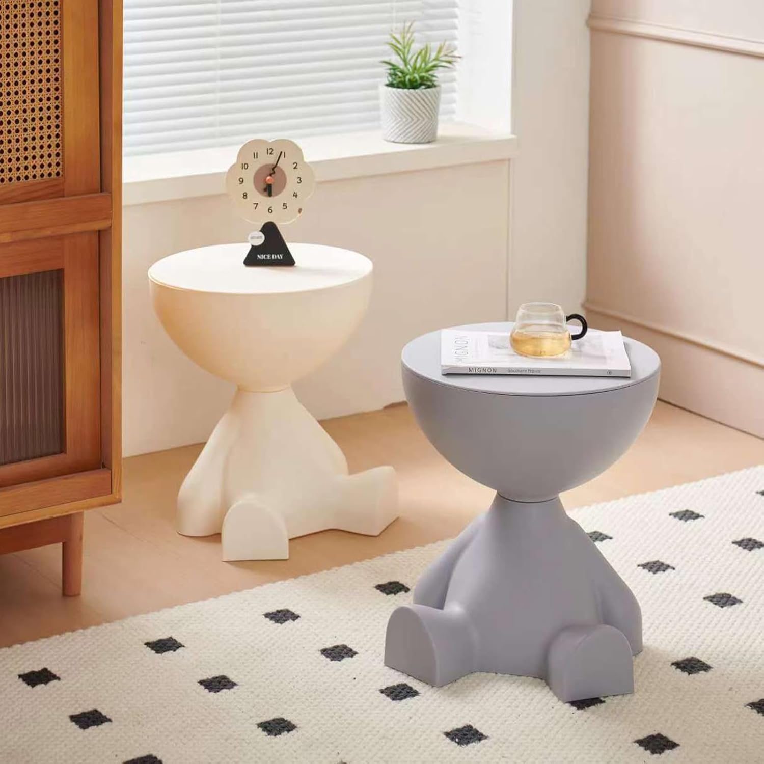 Circle Side Table, Round Modern End Table, Waterproof & Durable, Small Coffee Table for Living Room, Bedroom, Bedside, Versatile Accent Table - Grey